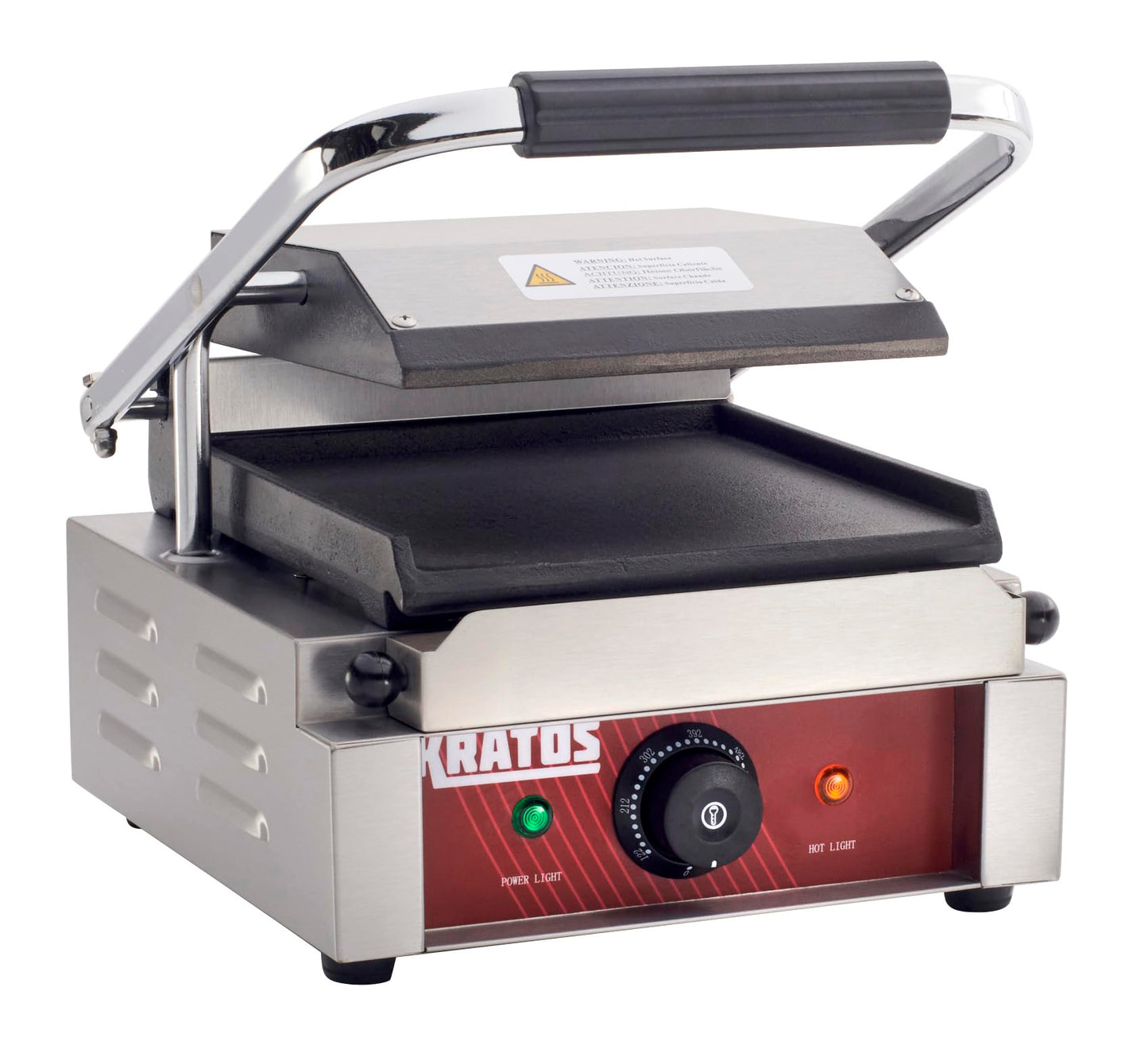 Kratos Commercial Electric Panini Sandwich Grill with Smooth Plates, 9" x 9" Cooking Surface, Commercial Countertop Panini Press, 120V, 1750W (29Y-018)