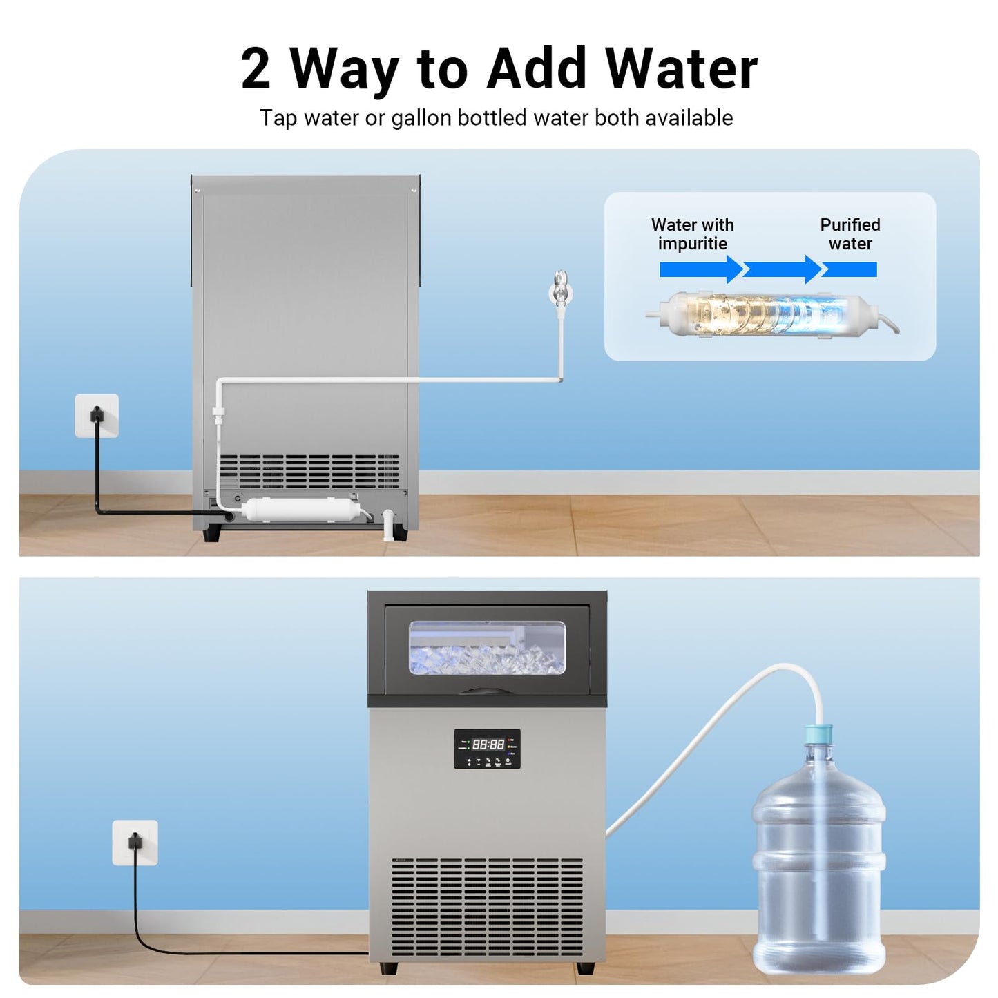 Ice Maker Commercial, 150lbs/Day Under Counter Ice Machine with 50 Lbs Storage Bin, 45 Ice Cubes in 8-15 Mins Free Standing Ice Maker for Home/Bar/Restaurant/Outdoor