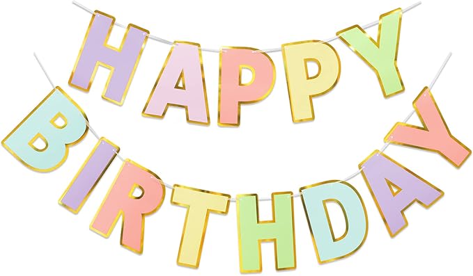 LITAUS Happy Birthday Banner & Sign - 9ft Pre-Strung No Assembly | Pastel Birthday Decorations for Women, Girls, Boys, Adu...