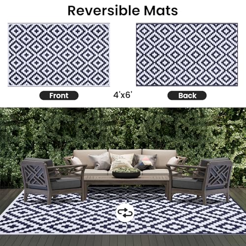 Smiry Waterproof Outdoor Rug 4x6 ft, Reversible Plastic Straw Patio Camping Rugs, Outdoor Indoor RV Mat Carpet for Patio, ...