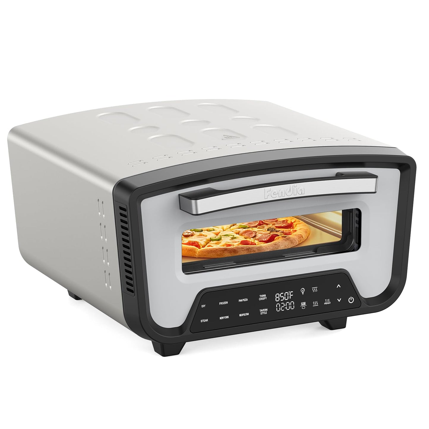 Fendia 12-Inch Electric Outdoor Pizza Oven, 2-minute Pizza, 850℉ Max Temperature, Pizza Stone&Peel Included, Perfect for Home Use, Patio, Garden & Camping