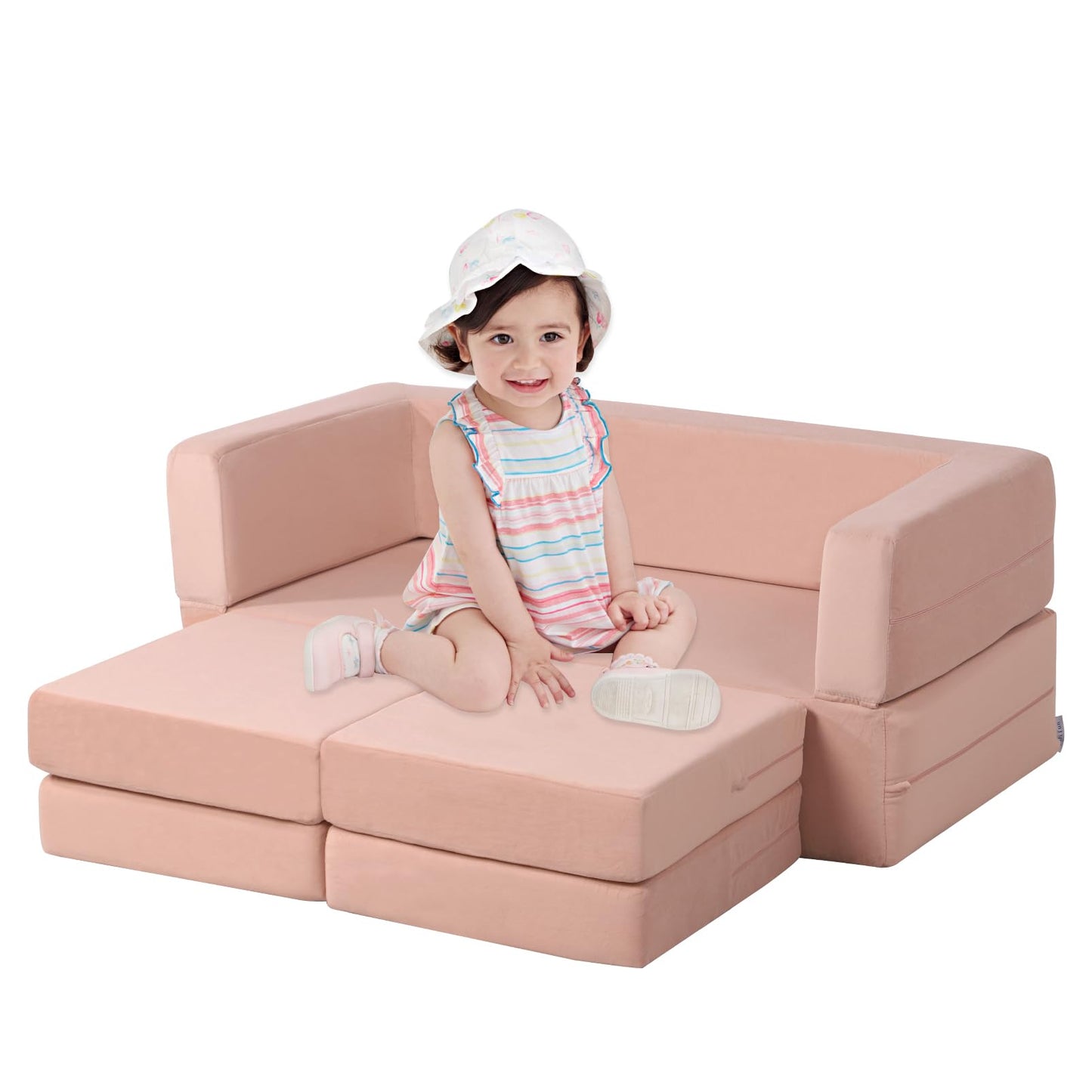 Getifun Modular Kids Sofa, Foam Toddler Couch, Convertible Plush Kids Play Couch (Pink)