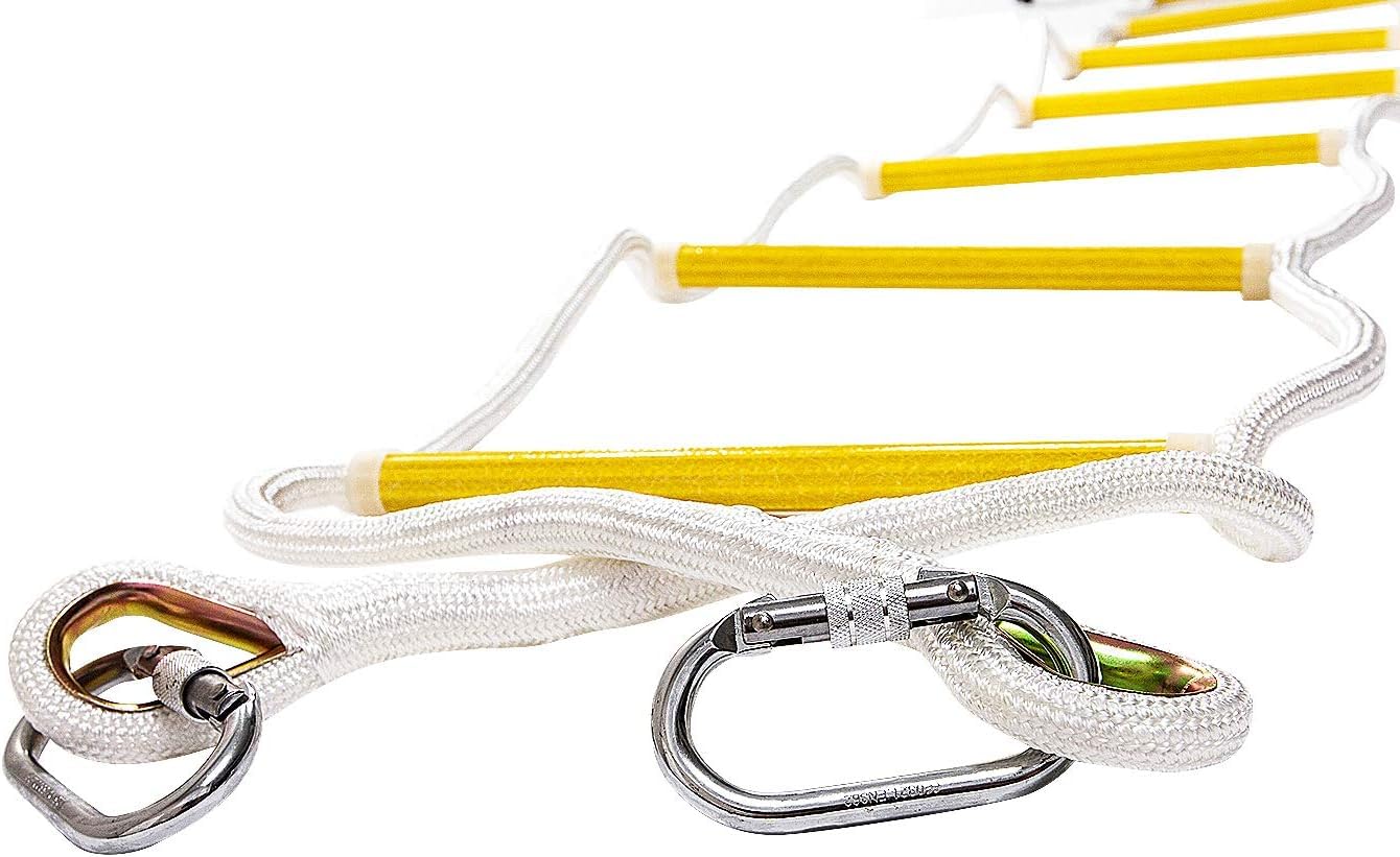 Rope Ladder Fire Escape 8ft | Emergency Extension Ladder | Weather Resistant with Spring Hooks | Fast to Deploy & Easy to Use - Compact & Lightweight - Weight Capacity up to 2000 lb (8ft)