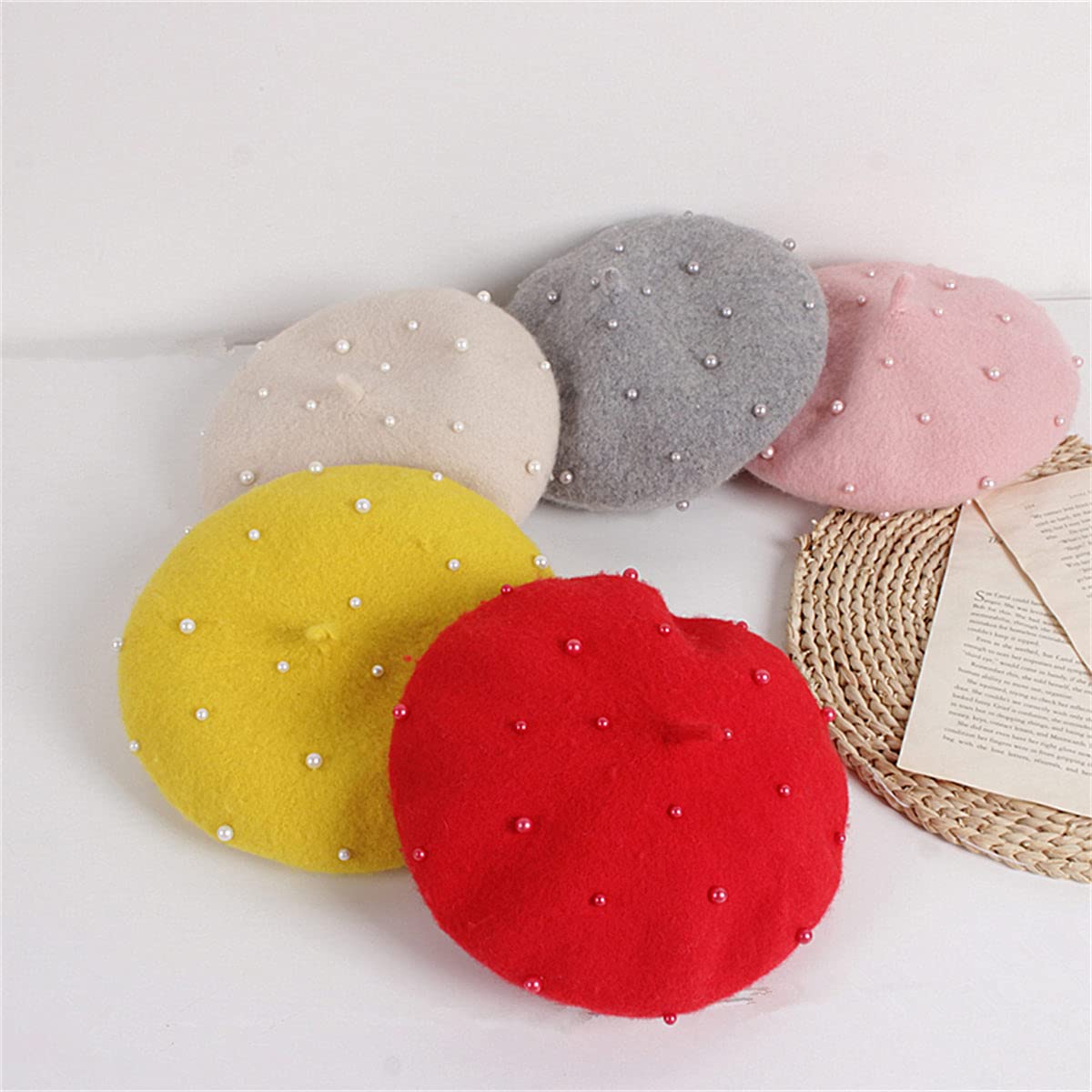 FOMOYUU Kids Girl French Wool Pearl Berets Princess Warm Fashion Toddler Girls Cap Hats 2-6Y (Grey, 2-6 Years)