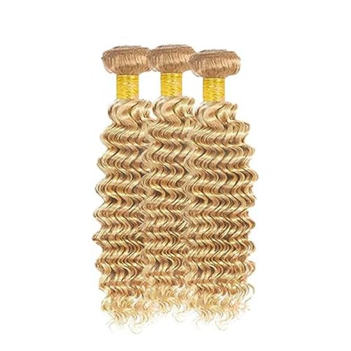 Giginger Bundles Human Hair P27/613 Blonde Deep Wave Human Hair Bundles 18 20 22 Inch Highlight Honey Blonde Unprocessed Quick Weave Soft Sewn In Hair Extensions for Black Women