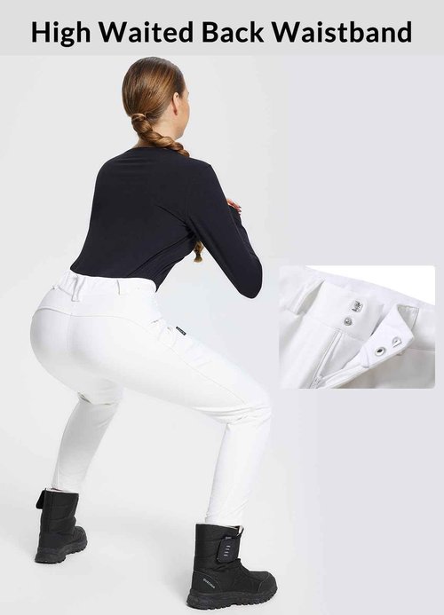baleaf Women's Fleece Lined Snow Ski Pants Waterproof Insulated Windproof Slim Thermal Winter Pants Hiking Snowboard White S