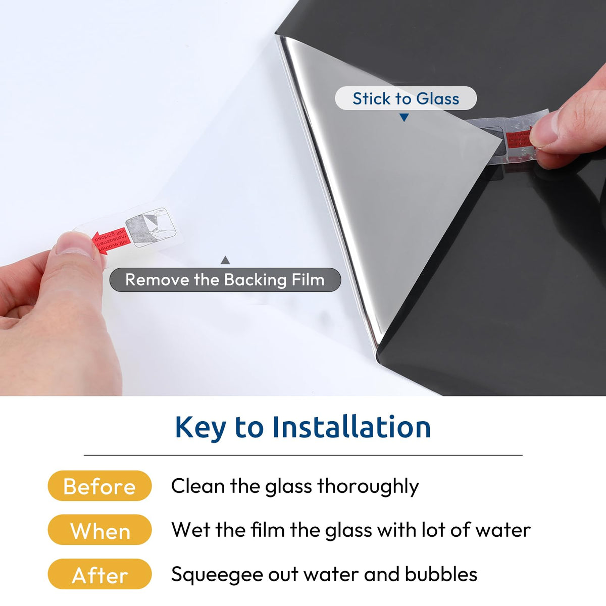 rabbitgoo Window Privacy Film One Way Window Tint for Home, Removable Reflective Heat Sun Blocking Anti UV Glass Door Covering, Mirror Tinting Film House Office, 17.5 in X 6.5 Feet, Black Silver