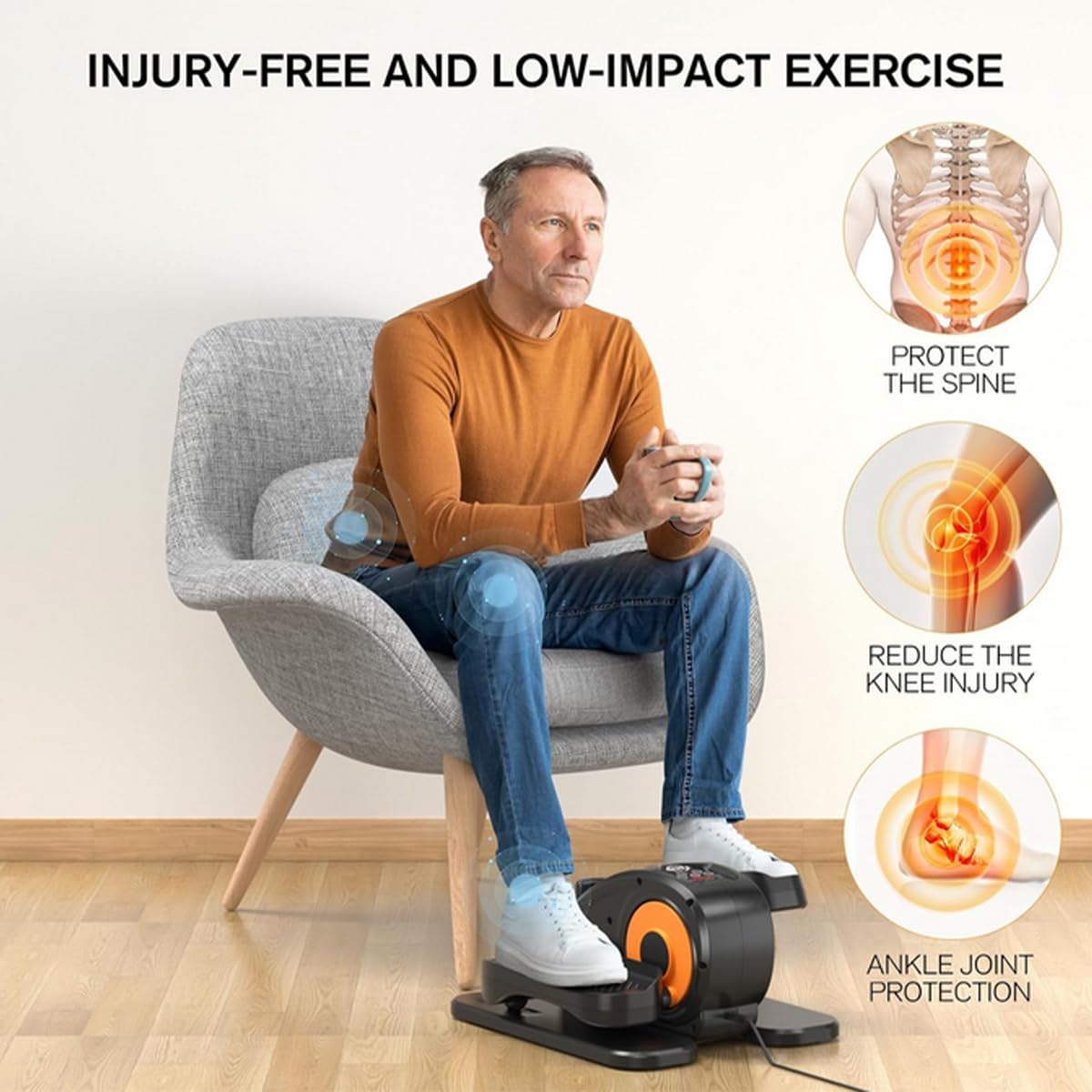 ESL Under Desk Elliptical - Portable Leg Exerciser for Seniors, Assembled Seated Elliptical with Remote Control, LCD Display Electric Elliptical Trainers with Traction Straps