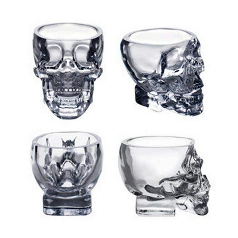 URMAGIC 4 Pcs Skull Shot Glasses, 2.5 Oz Crystal Skeleton Cup, Halloween Drinkware Supplies, Skull Shaped Clear Glass Cup, Whiskey Glasses for Men