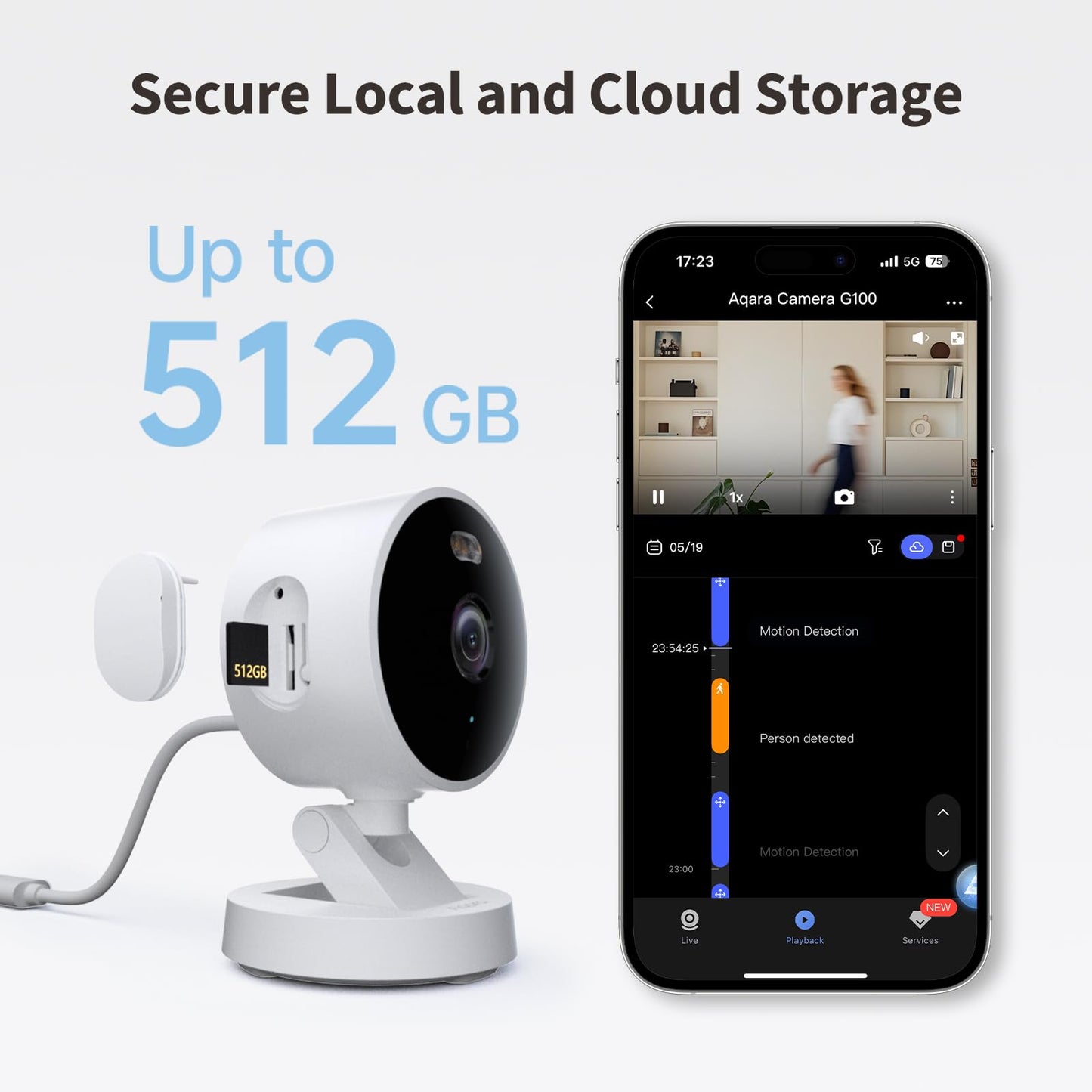 Aqara G100, 2K Indoor/Outdoor Security Camera, HomeKit Secure Video, 2-Way Audio, Spotlight Color/IR Night Vision, AI Detection, 140° FOV, Wi-Fi 6, Supports HomeKit, Alexa, Google and IFTTT, White