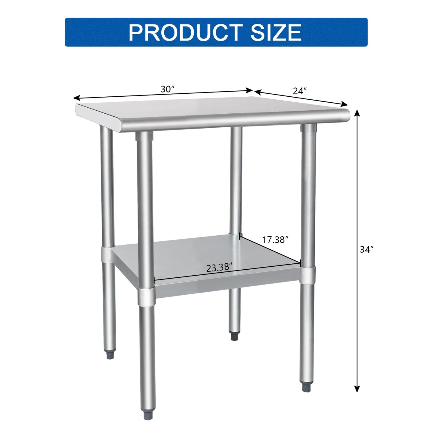 HARDURA Stainless Steel Table 24X30 Inches with Undershelf and Galvanized Legs NSF Heavy Duty Commercial Prep Work Table for Restaurant Kitchen Home and Hotel