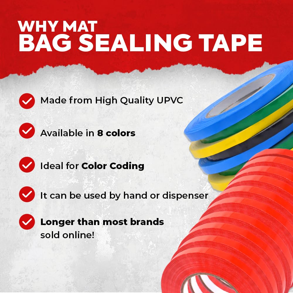 MAT Food Saver UPVC Tape Dark Blue (Pack of 10) - 1/2 x 180 yds. Poly Bag Sealing Tape for Wrapping, Packaging, and Airtight Food Storage
