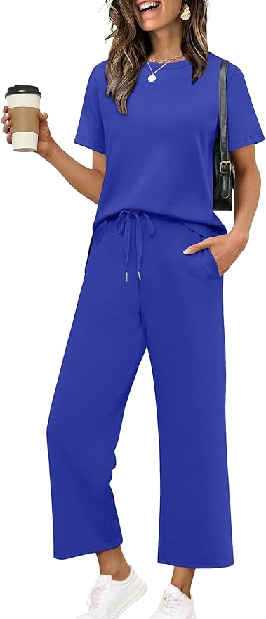 XIEERDUO Women's Side Slit Lounge Sets 2026 Fashion 2 Piece Travel Outfits Cozy Loungewear Wide Leg Tracksuits S-3XL