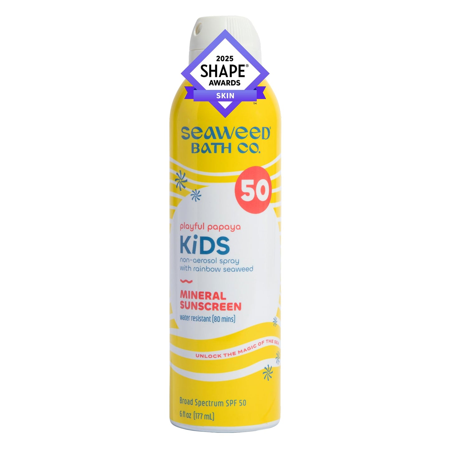 Seaweed Bath Co. Kid's on the Move Mineral SPF 50 Broad Spectrum Zinc Oxide Sunscreen Spray, 6 Oz., Water Resistant, Tear Free C