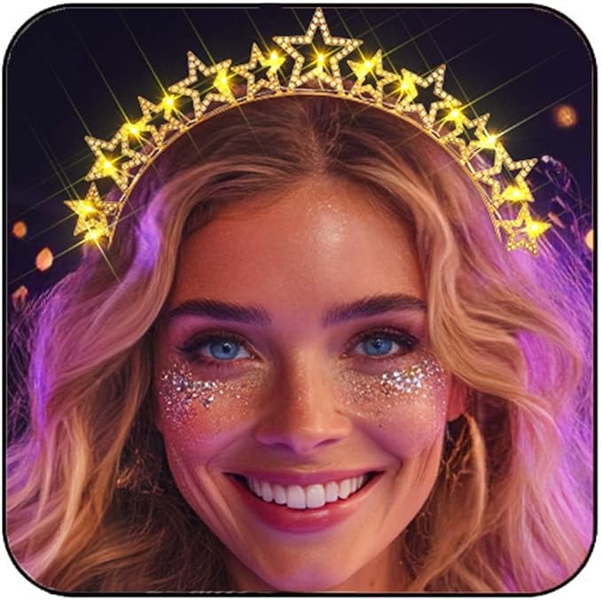 JAKAWIN Light Up Star Headband Rhinestone Costume Hair Accessories for Women
