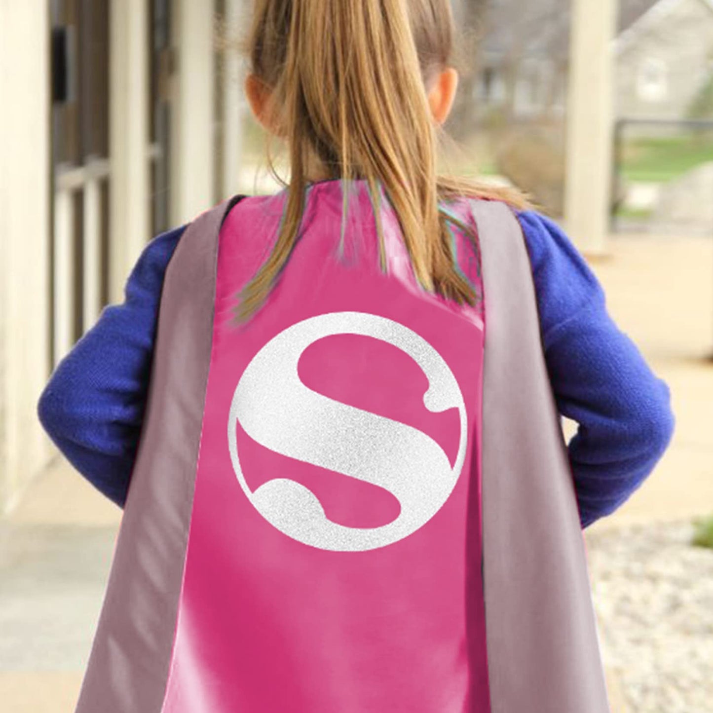 Mizzuco Dress Up Capes for Kids Superhero Cloak with Mask and Waistband Halloween Costumes and Party Dress up(Rose White)