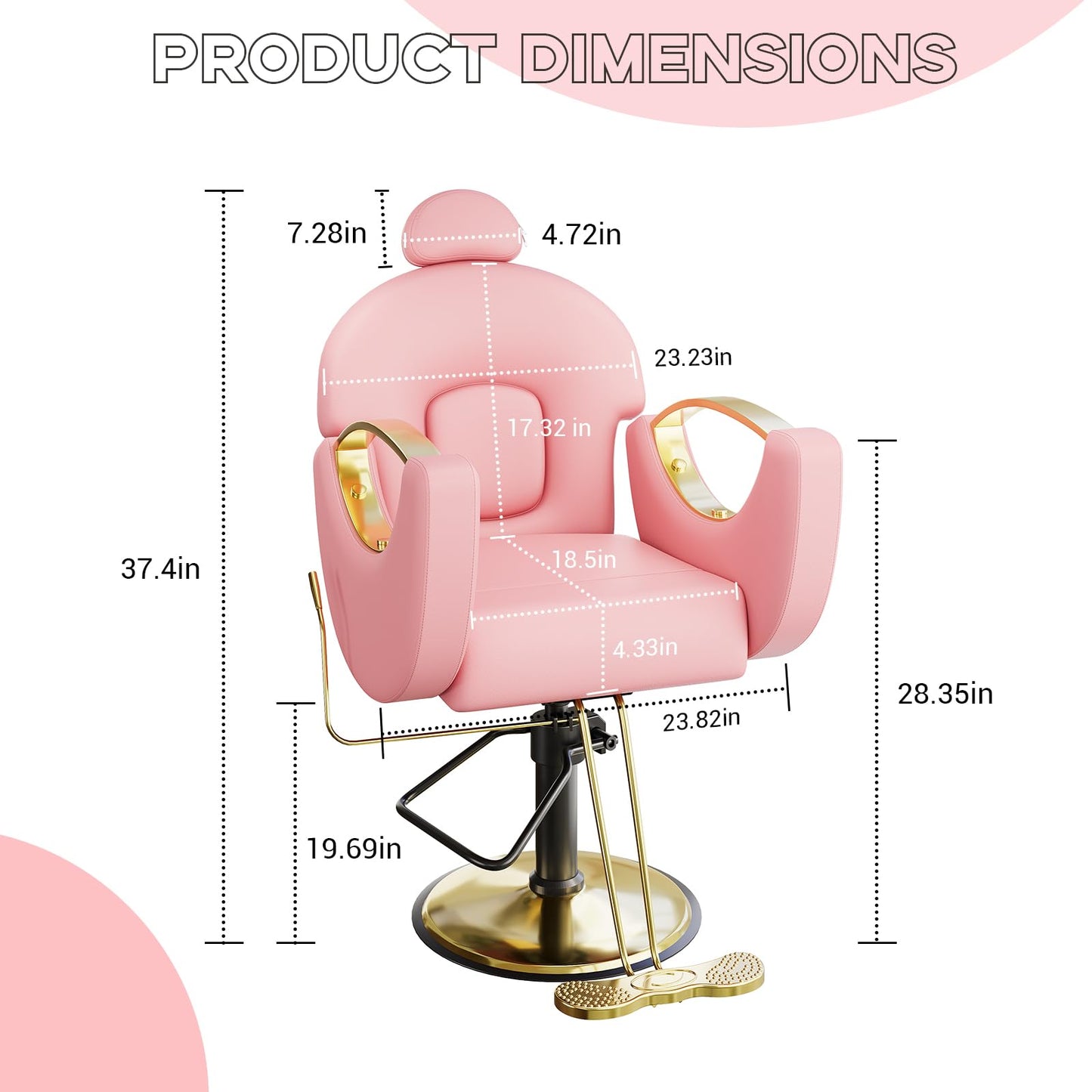 Barber Salon Chair, Reclining Salon Chair with Heavy Duty Hydraulic Pump, 360° Swivel and Height Adjustable, 330 Lbs Capacity Spa Beauty Equipment Hairdresser Armchair for Barbershop- Pink & Gold