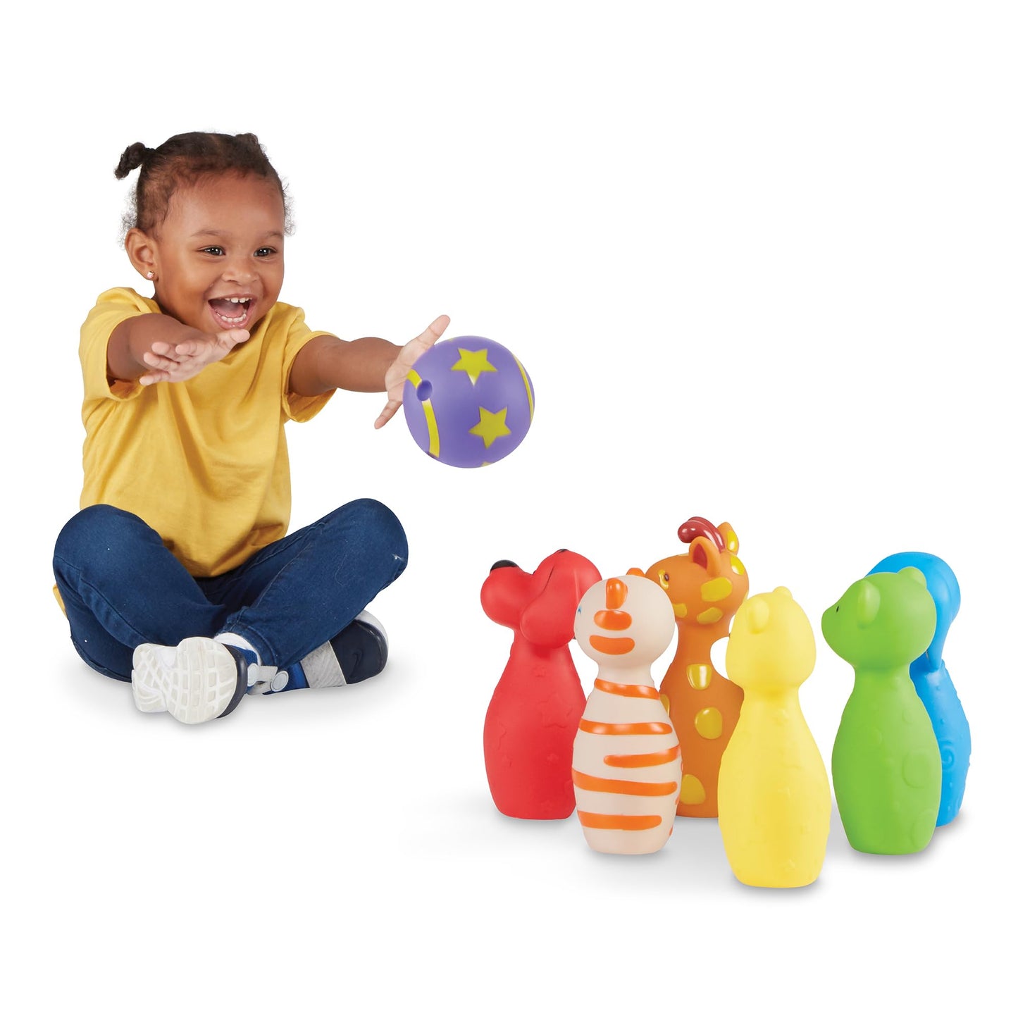 Melissa & Doug K's Kids Bowling Friends Play Set and Game with 6 Pins and Convenient Carrying Case - Indoor Outdoor Bowling Set, Soft Plastic Animal Bowling Pins, Toddler Bowling for Ages 2+