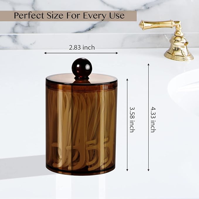SheeChung 6 Pack Qtip Dispenser Apothecary Jars Bathroom with Labels - Qtip Holder Storage Canister Clear Plastic Acrylic Jar for Cotton Ball, Swab, Rounds,Floss Picks, Hair Clips (Amber)