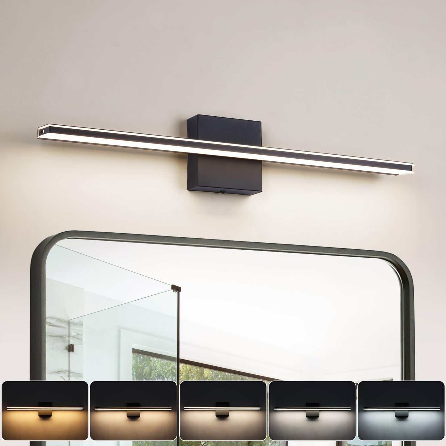 BRIVOLART Vanity Light for Bathroom Lighting Fixtures Over Mirror 24 Inch Dimmable 5CCT Modern Vanity Lights Black Bathroom Light Bar Bath Wall Sconce 18W