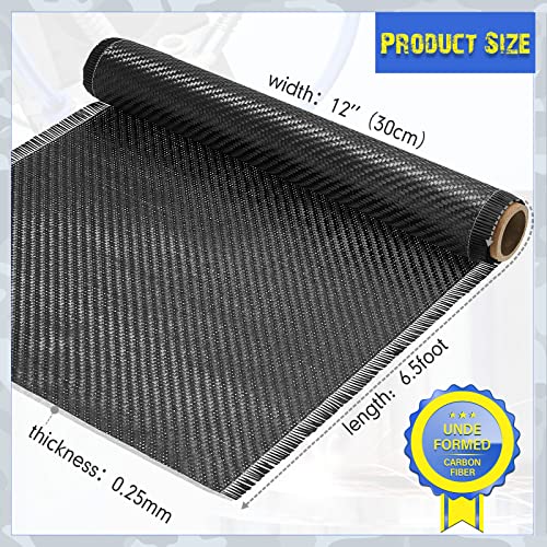 Jecery 6.5ft x 12" Carbon Fiber Fabric Roll Pure Fabric Carbon Fiber Sheet 2 x 2 Twill Weave 3k/220g for Cars for Structur...