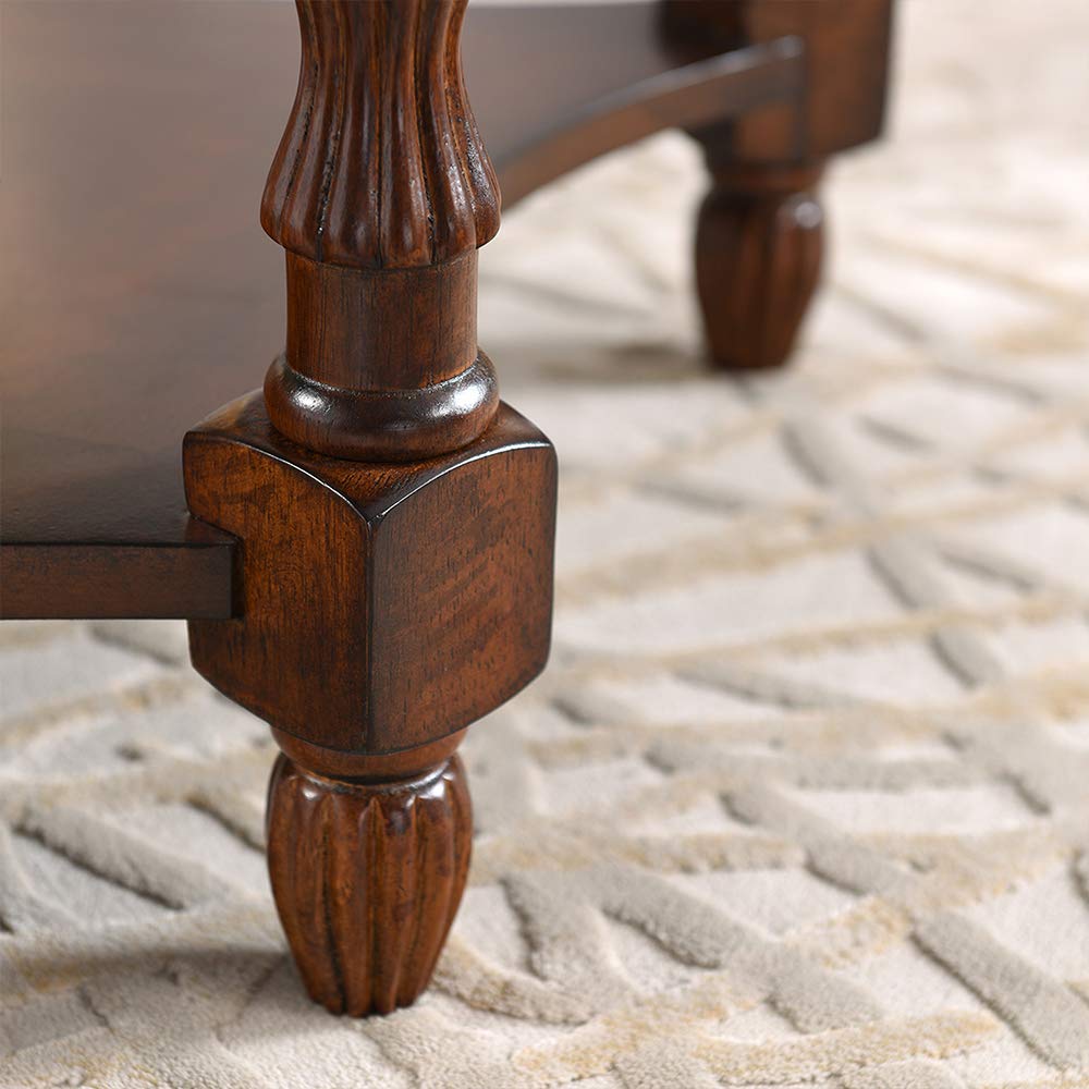 PADMA HOUSE Traditional Solid Wood Semi-Circle Sofa Table with Tempered Glass Top for Living Room, Cherry Walnut
