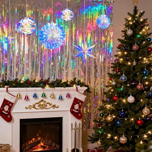 BTSD-home Iridescent Party Decorations with Hanging Honeycomb Ball Decorative Paper Fan Snowflake Garlands Birthday Weddin...