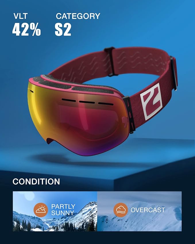 ZIONOR X Ski Goggles - OTG Snowboard Goggles Detachable Lens for Men Women Adult