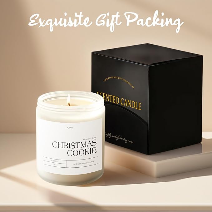 Christmas Cookie Highly Scented Candle for Home, 9oz Natural Soy Aromatherapy Non Toxic Candles with Essential Oil, Home Fragrance Stress Relief & Meditation Xmas Candles Gifts for Women & Men