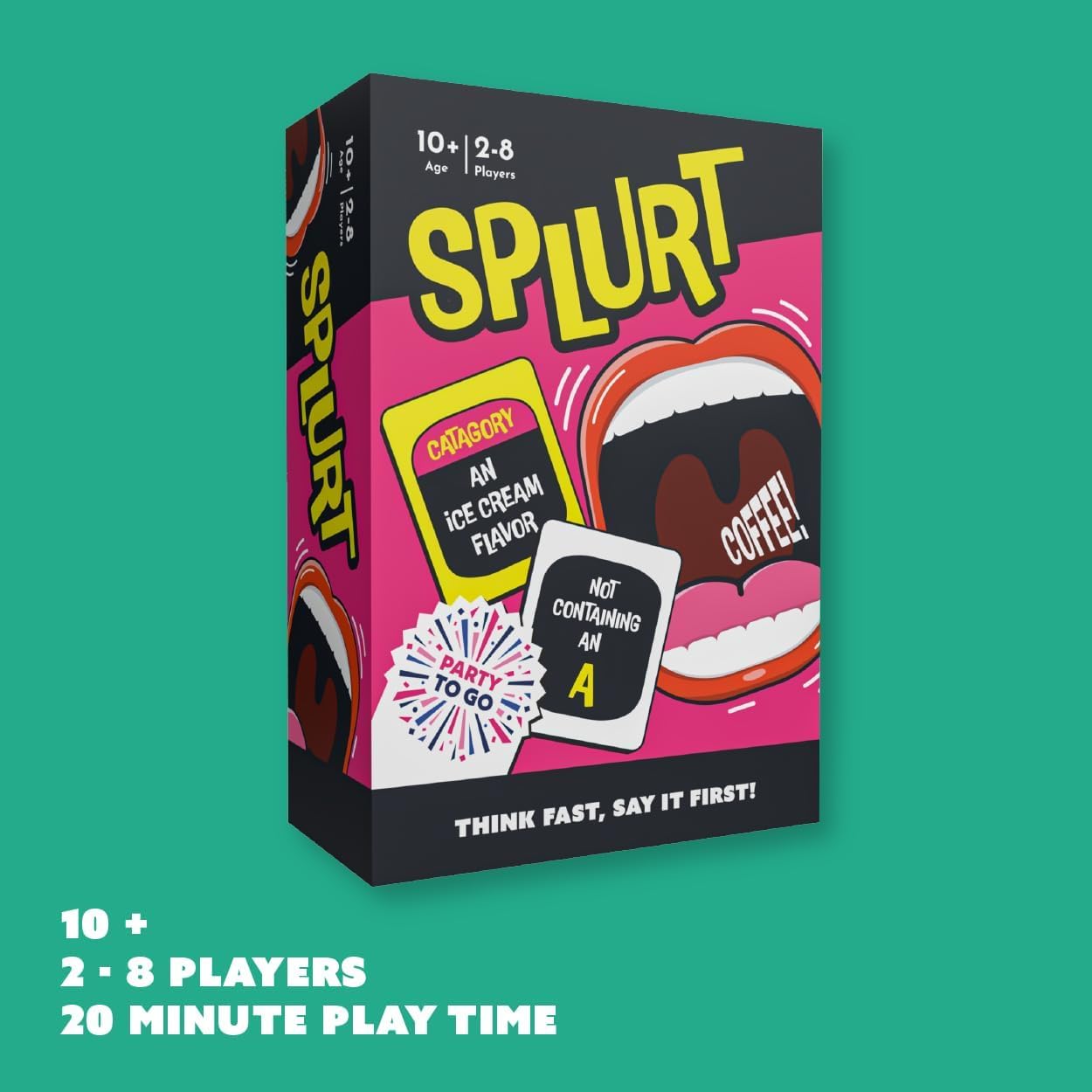 Gamewright - Party to Go - Splurt - Think Fast, Say It First - Ages 10+, 2-8 Players