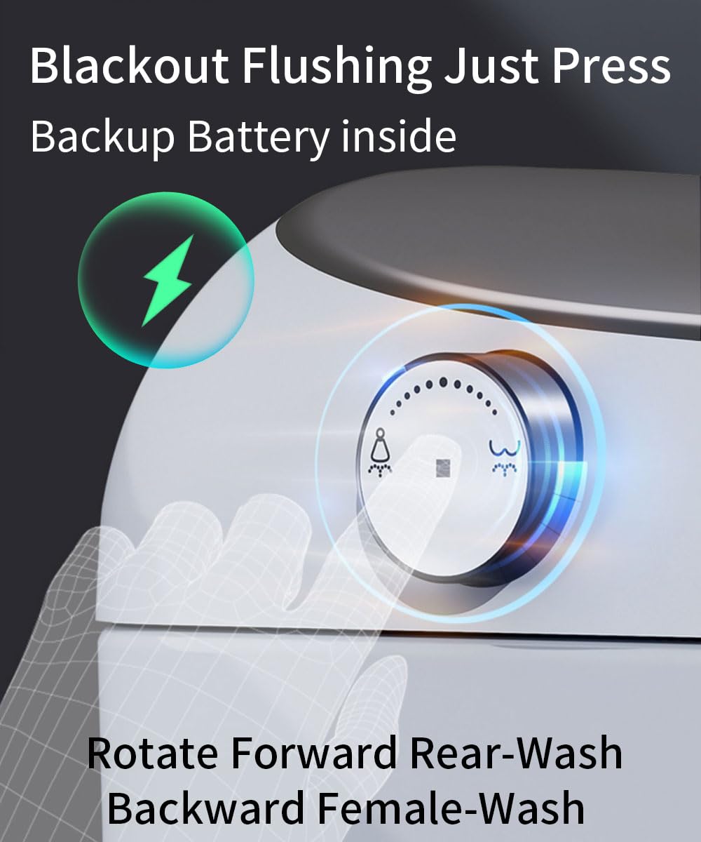 EPLO Smart Toilet - Elongated Heated Seat, Auto Flush,Kick Flush,Warm Wash, Modern One piece Toilet with Bidet built in, ADA Comfort Height for Bathroom, Blackout can Flush, Night Light, LED Display
