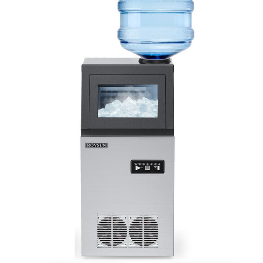 ROVSUN 110LBS/24H Commercial Ice Maker Machine with 2 Water Inlets, Undetcounter Ice Machine with 24lbs Storage Bin, Ice Scoop & Water Filter for Home Office Restaurant Bar Cafe