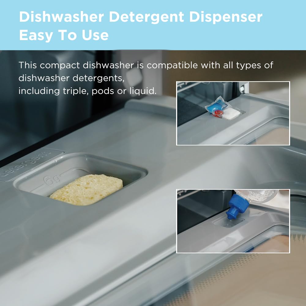 Midea MDC17P0ABB Portable Countertop Mini 5L Built-in Water Tank, No Hookup Needed, 6 Programs, 360° Dual Spray, 162℉ High-Temp& Air-Refresh Function, Dishwasher for Apartments& RVs, Black