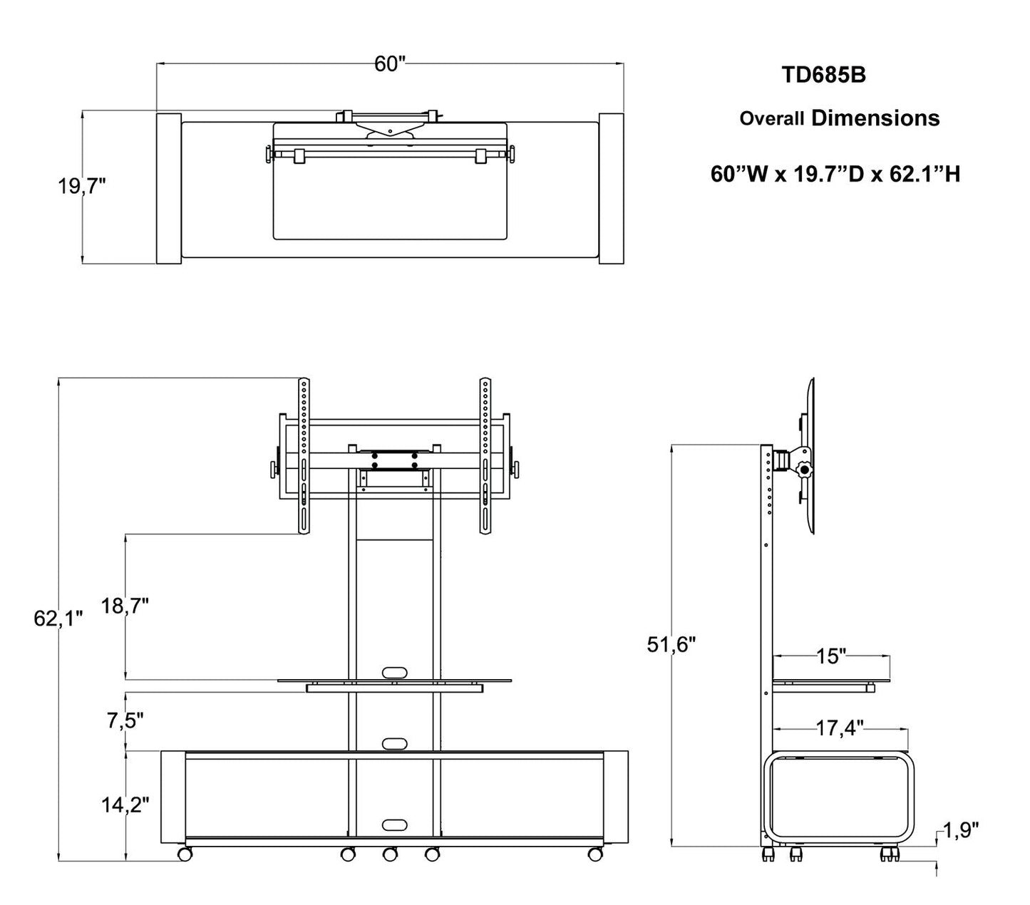Transdeco Tv Stand For 35-85 Tv , Dark Oak/Black