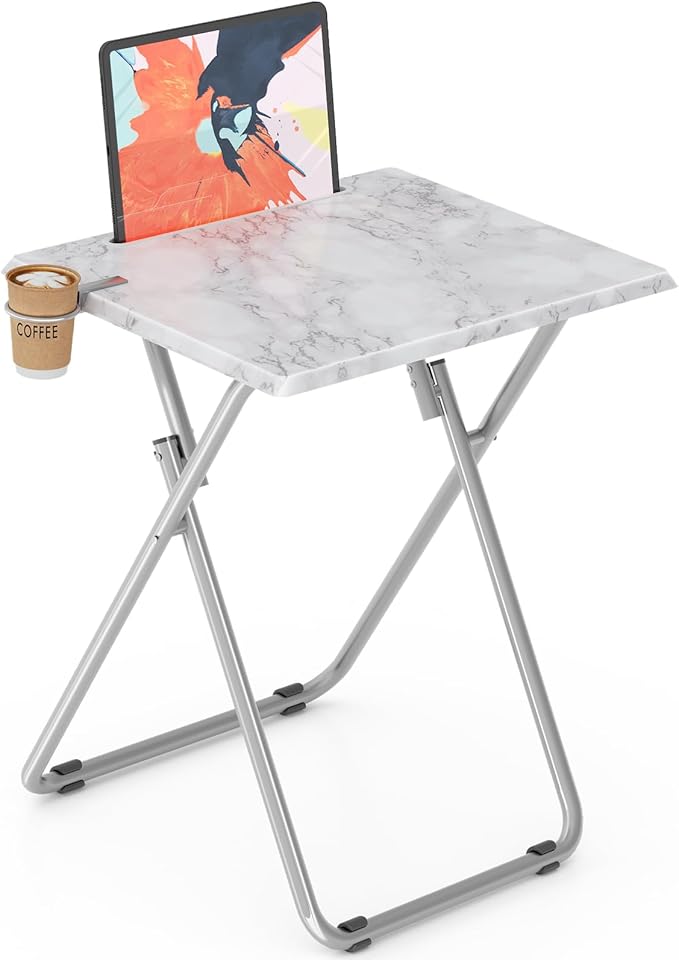Folding TV Tray Tables, TV Dinner Trays for Eating, Portable Tv Trays with Cup Holder, Folding Tray Side Table, Foldable S...