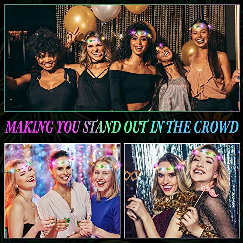Yunsailing 64 Pcs Mardi Gras Light up Flower Crown LED Glow Party Headband Girl Headpiece Glowing Floral Headdress(Classic)