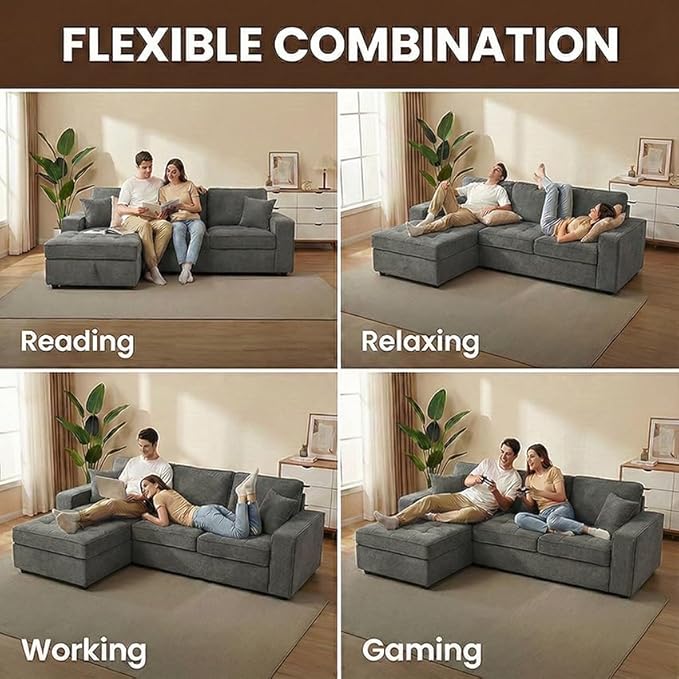 NAYA 106” Modular Sectional Sofa, Cloud Sectional Couch with Deep Seat, Modern Modular L-Shape Sofa Boneless Couch with Chaise for Living Room Bedroom (Grey, Cloudy Sofa with Left Facing Chaise)