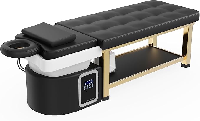 Olela Head Spa Bed, Head Spa Equipment with Water Circulation & Steam Fumigation, Spa Shampoo Bed with ABS Basin, Professional Massage Table with PU Leather for Barbershop, Salon, Massage