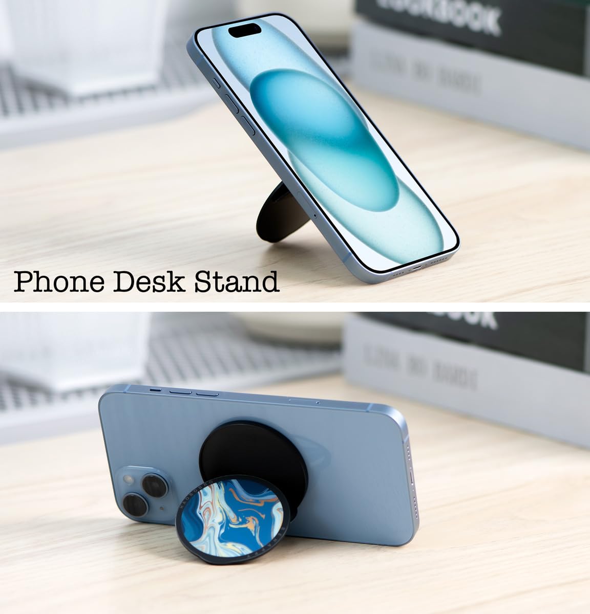 Haobobro Foldable Phone Grip - Magnetic Cell Phone Stand Holder - Compatible With Mag Safe - Microfiber Leather Kickstand For Ip