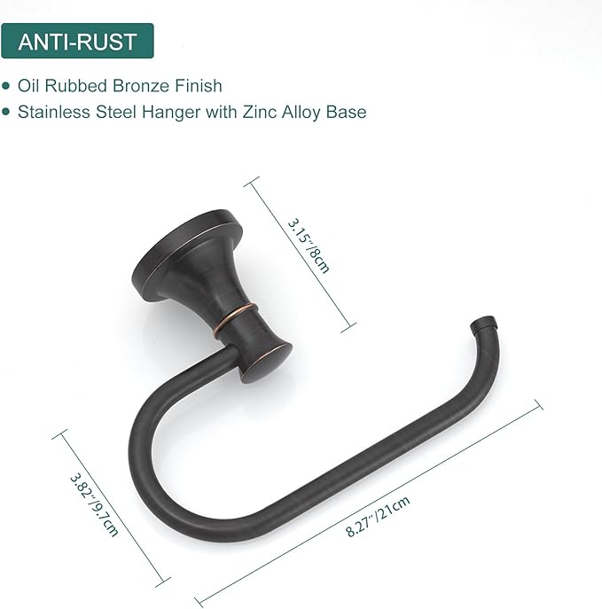 Hoimpro Oil Rubbed Bronze Towel Ring Toilet Paper Holder, Double Bathroom Hardware Set Fixtures Toilet Roll Tissue Holder, Hand Towel Bar Towel Rack Rv Accessories, Sus304 Stainless Steel, Wall Mount