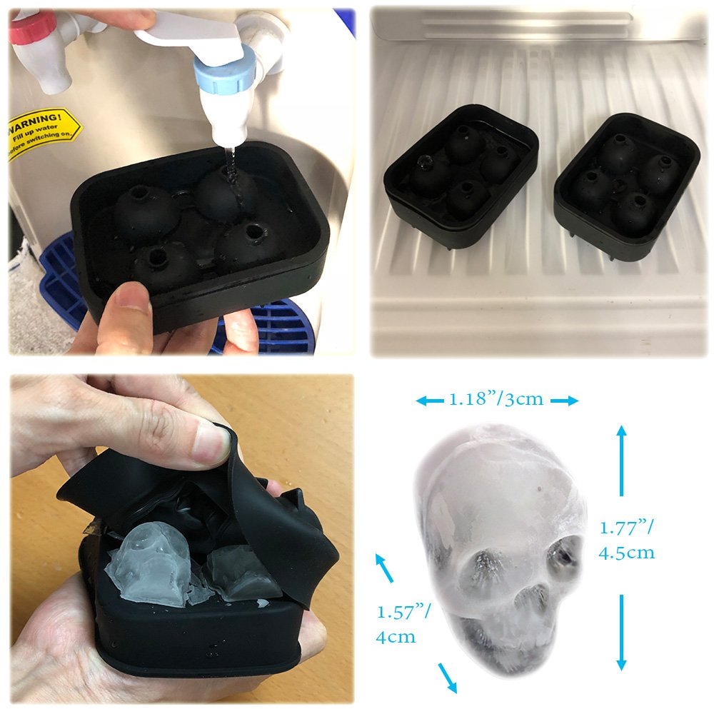 Stritra - 3D Skull Ice Mold (Pack of 2) Easy Release Silicone Mold,8 Cute and Funny Ice Skull for Whiskey,Cocktails and Juice Beverages,Black