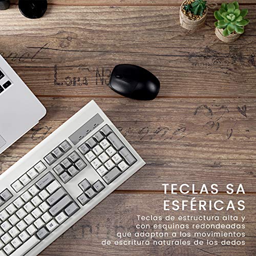 Perixx PERIBOARD-106M ES, Teclado USB Eficiente Full Size, Teclas Ergonómicas Curveadas, Estilo Retro Clásico, Color Gris ...