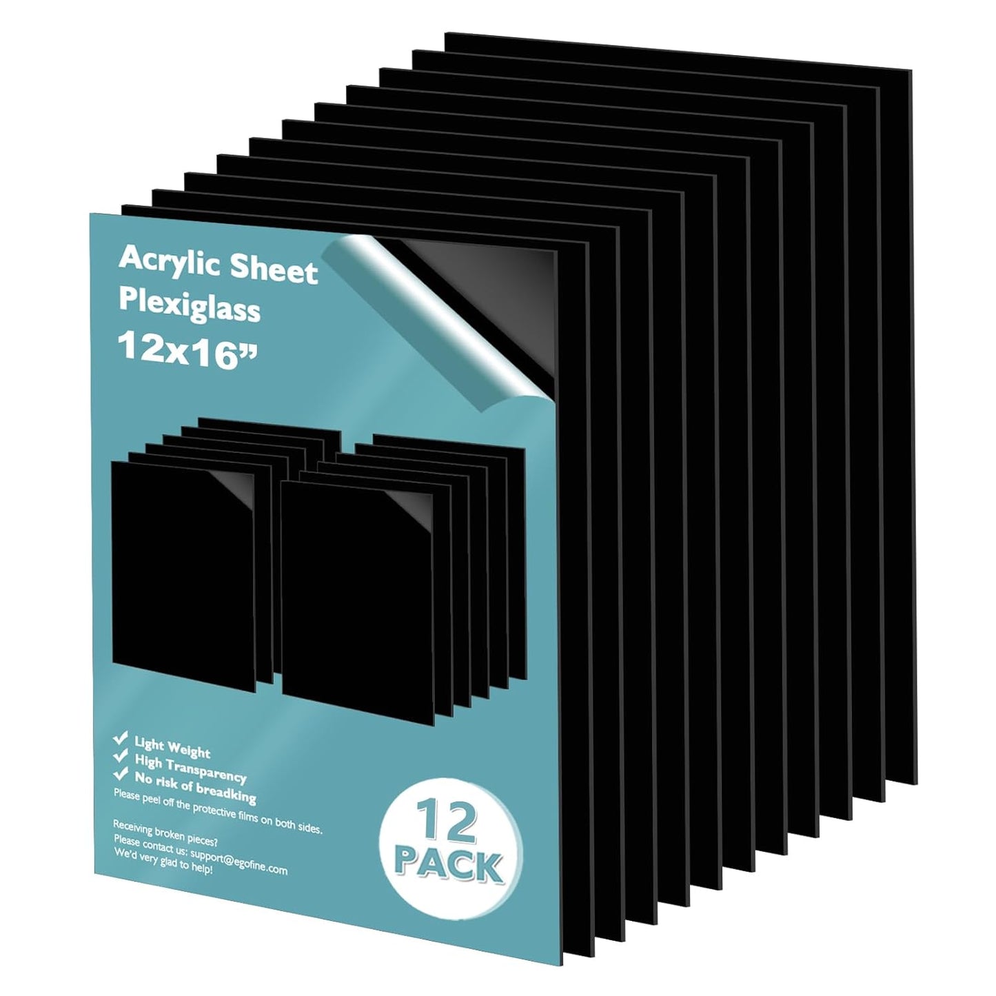 Egofine 12" x 16" Black Plexiglass Sheets 12 Pack 0.04 Inch Cast Acrylic Sheet Thick for DIY Craft Projects, Painting, Photography, Sign, Display Stand, Home Decor, Easy to Cut