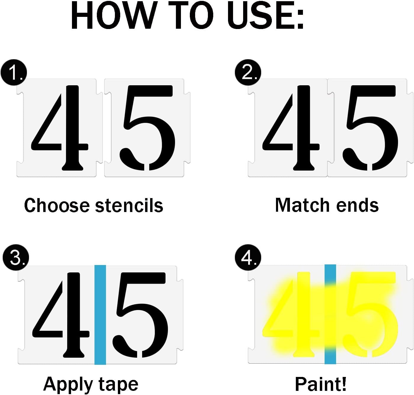 YEAJON 4 Inch Curb Stencil Kit 0-9 Address Number Stencils, 20Pcs Reusable 14 Mil Mylar Plastic Templates for Painting on Road, Wall, Wood, Mailbox