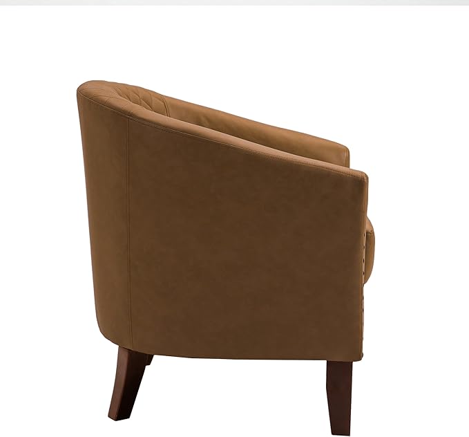 UIXE Faux Leather Accent Chairs Set of 2, Barrel Club Chair Upholstered Armchair for Living Room, Comfy Modern Round Arm Chair Bedroom Side Reading Seat - Coffee Brown