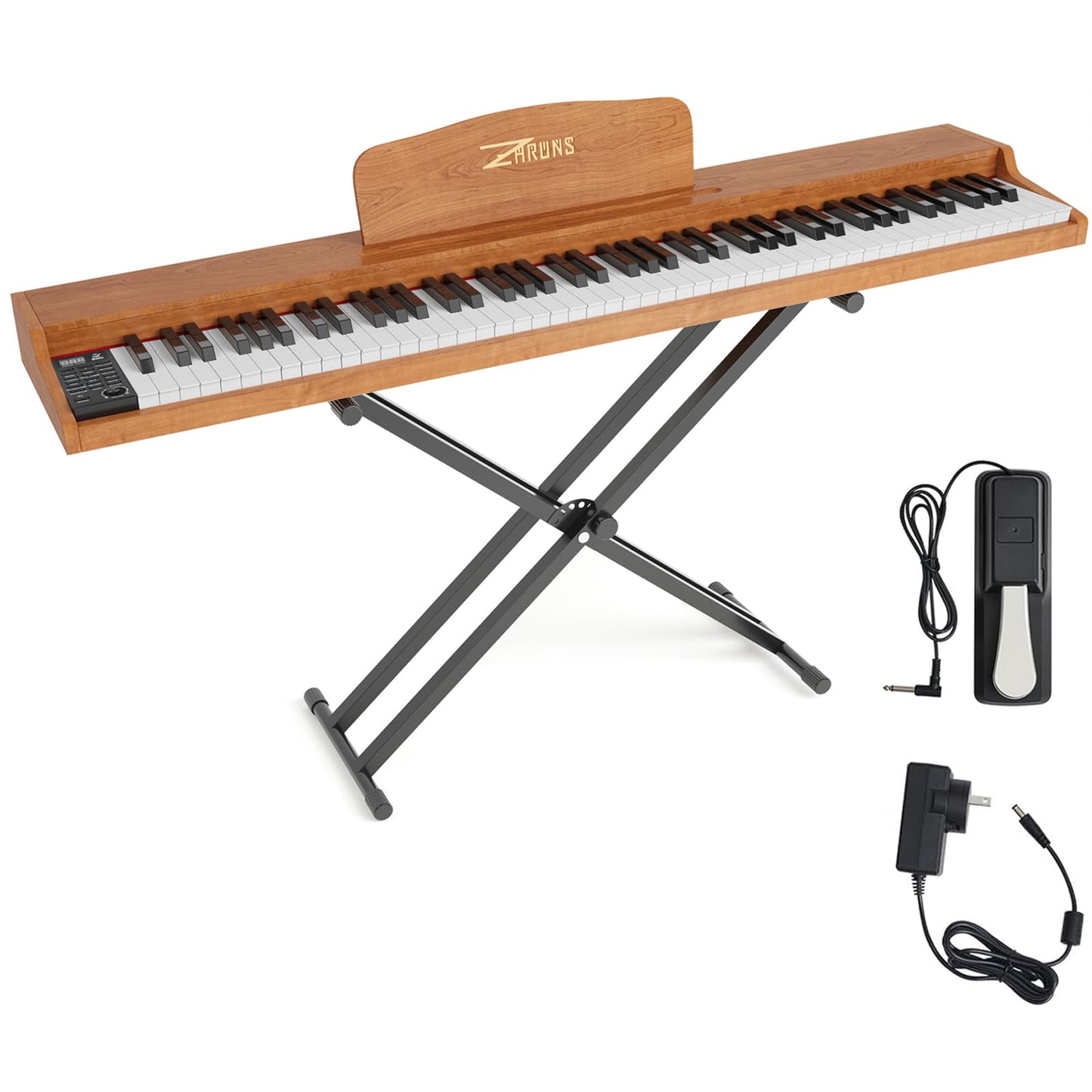 88 Key Weighted Keyboard Piano with Sustain Pedal, Power Adapter & Sheet Music Stand - Home Digital Piano, Brown (Keyboard Only)