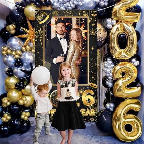 Happy New Year Party Decorations Hello 2026 Photo Booth Props New Year’s Eve Party Supplies Picture Booth Frame Backdrop i...
