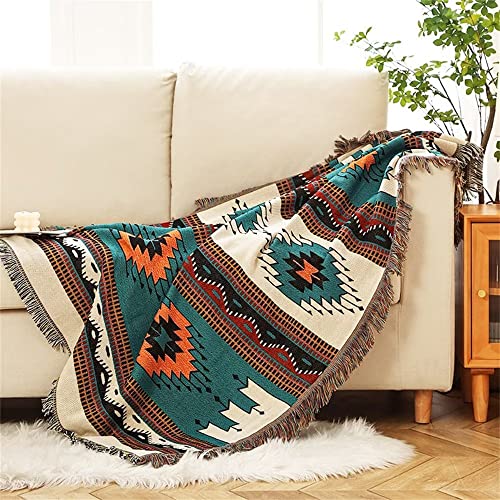 Homesy Boho Throw Blankets Southwestern Bed Throws Cover Reversible Green Aztec Southwest Blanket for Couch Chair Sofa Hom...