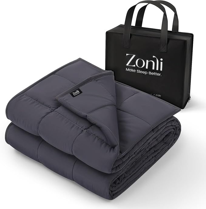 ZonLi Weighted Blanket for Adults (60"x80", 10lbs, Dark Grey) Queen Size High Breathability Cooling Heavy Blanket, Soft Material with Premium Glass Beads, All-Season, Easy Care