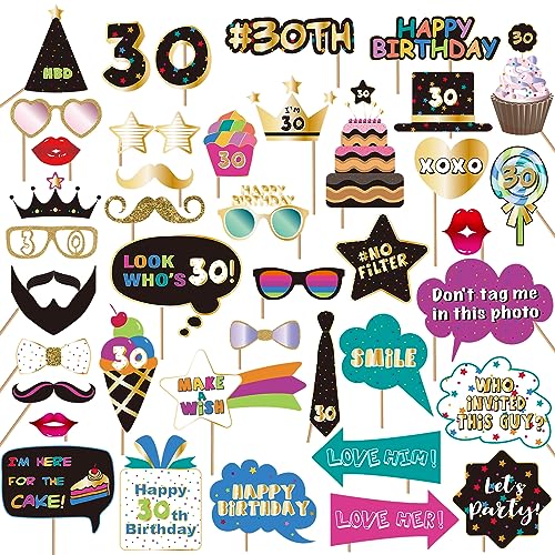 BRT Bearingshui 30th Photo Booth Props, Birthday Party Accessories & Signs